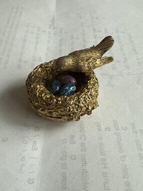 Vintage Max Factor Hypnotique Bird Nest Solid Perfume Compact Complete Gold Tone